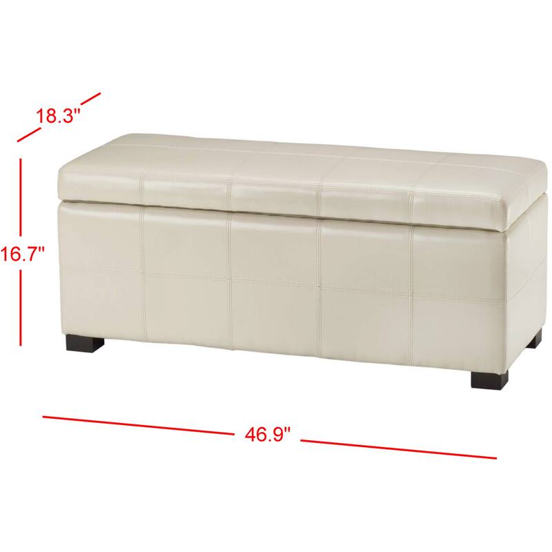 SAFAVIEH Kerrie Brown Bicast Leather/Wood Storage Bench - 46.9" x 18.3" x 16.7" - 47Wx18Dx17H - Flat Cream