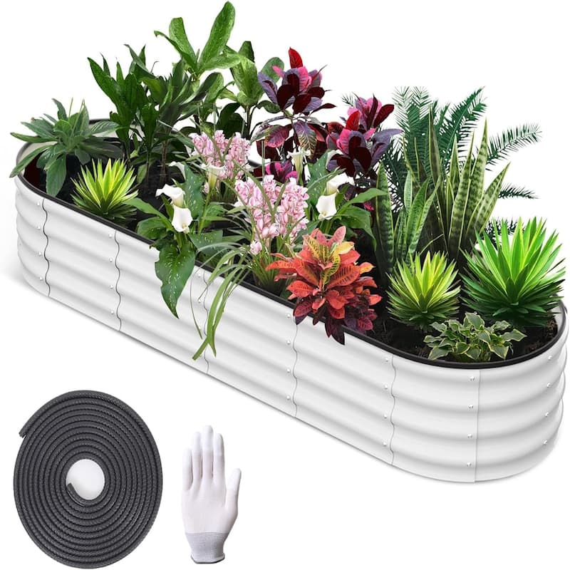 2-Pack 8x2x1FT Galvanized Steel Raised Garden Bed for Outdoors Open-Bottom Planter Box with Durable Metal Frame Off White - Off-White