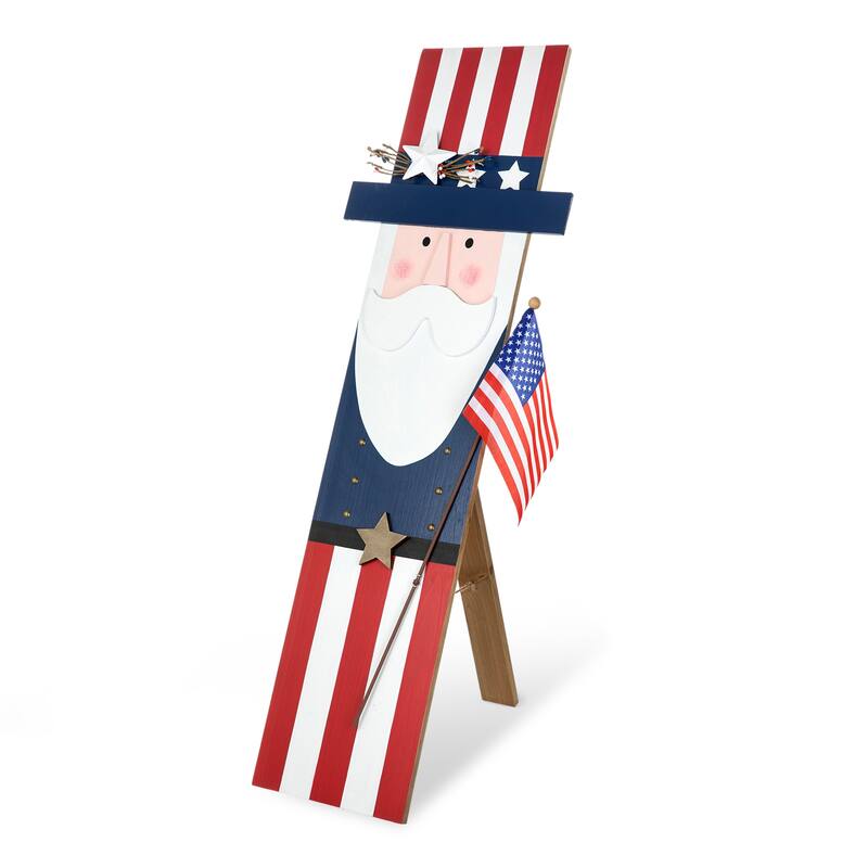 Glitzhome Wooden Patriotic Americana Uncle Sam or Labrador Porch Sign