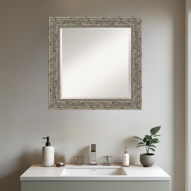 Attic Aged Beveled Wood Framed Bathroom Vanity Wall Mirror