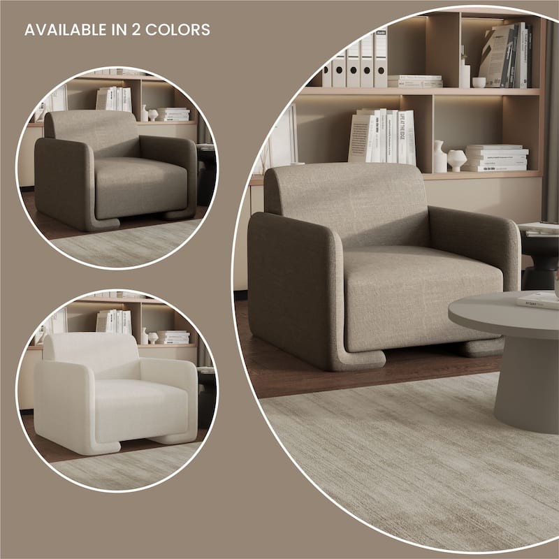 Nyta Mid-Century Accent Armchair in Deep Foam Seat, Boucle or Linen Upholstery, and Plastic Glides with Solid Wood Support