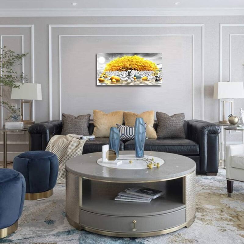 Abstract wall decor Black and white Canvas Art Yellow tree paintings
