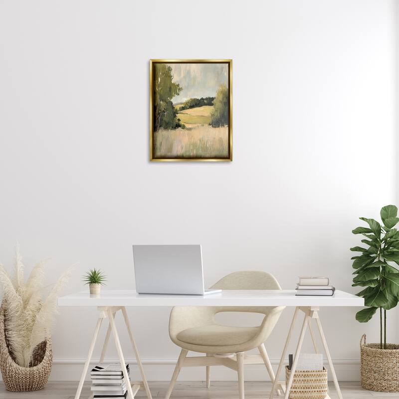 Stupell Painterly Green Valley View Framed Floater Canvas Wall Art Design By Petal Prints Design