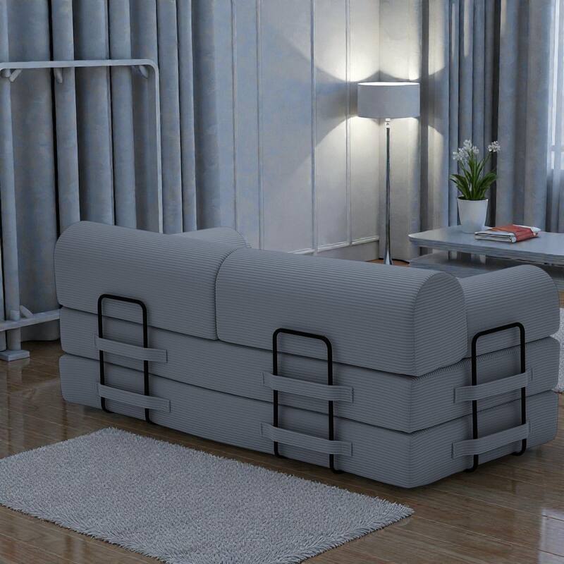 Convertible Sleeper Sofa Bed, 4-in-1 Corduroy Folding Floor Couch with Cylindrical Pillow, 2-Seat Space-Saving Lounge Sofa