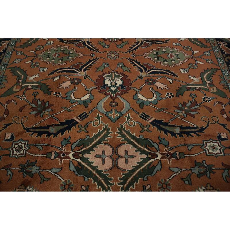 Hand Knotted Oriental 100% Wool Carpet Transitional All-Over Oranges & Rust Oushak Area Rug - 9' 10'' X 7' 11''
