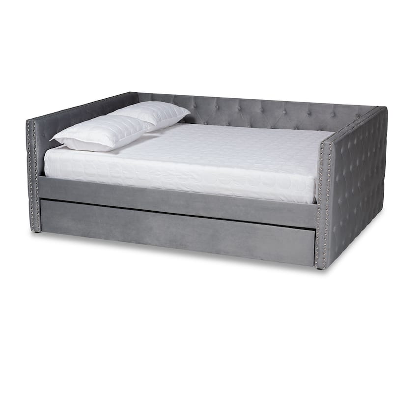 Modern Grey Velvet Daybed with Trundle - Upholstered Sleeper Sofa for Living Room & Guest Room