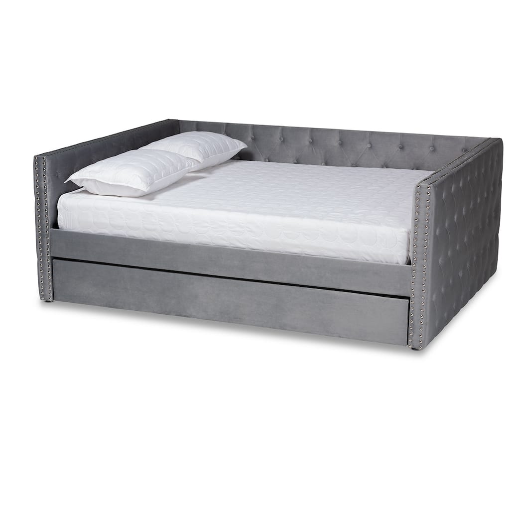 Modern Grey Velvet Daybed with Trundle - Upholstered Sleeper Sofa for Living Room & Guest Room