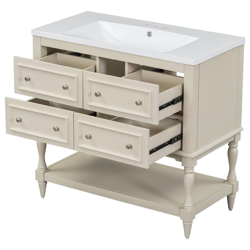 Bathroom Vanity Cabinet Free Standing Vanity Set with 4 Drawers