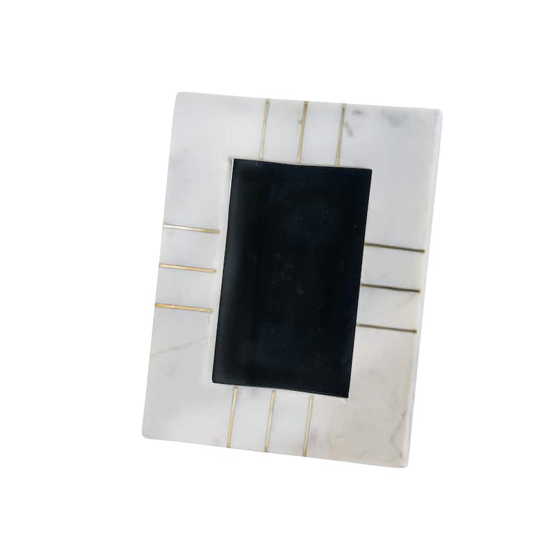 Marble Photo Frame W/Brass Inlay Opal White - 4x6