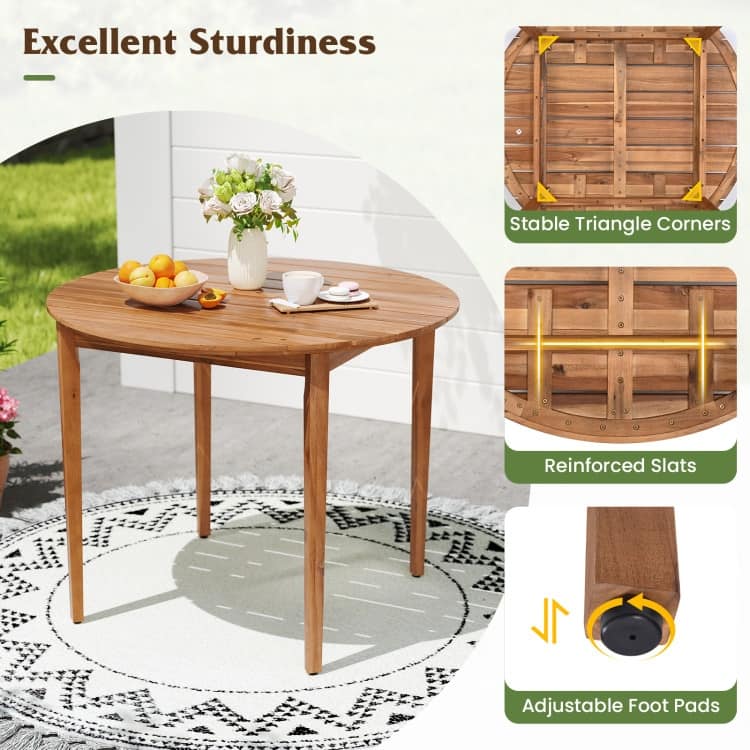 Grey Rattan Wood 5 Piece Round Patio Dining Set with Cushions - Table: 36" x 28"