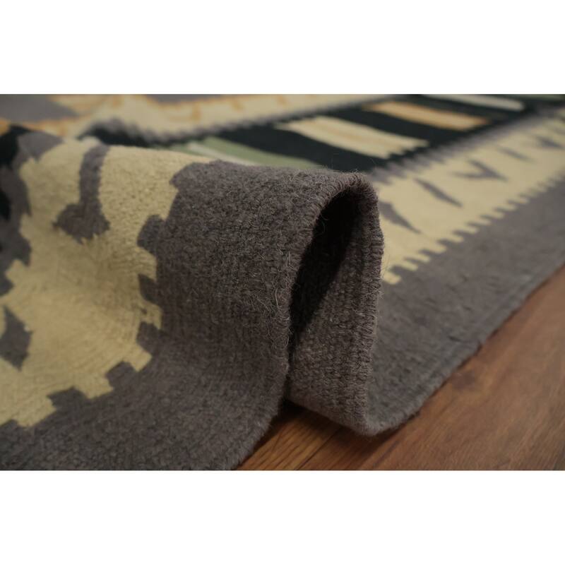 Hand Woven Oriental 100% Wool Carpet Southwestern Modern Greys & Charcoal Kilim Area Rug - 14' 10'' X 11' 5''