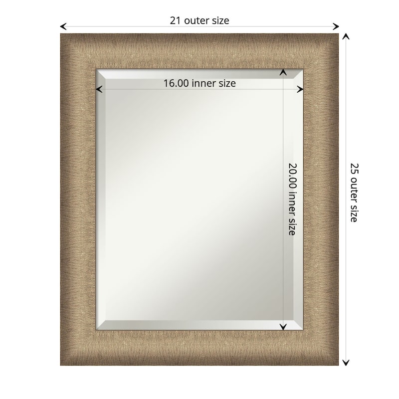Beveled Bathroom Wall Mirror - Elegant Frame - Outer Size: 21 x 25 in - Elegant Brushed Bronze