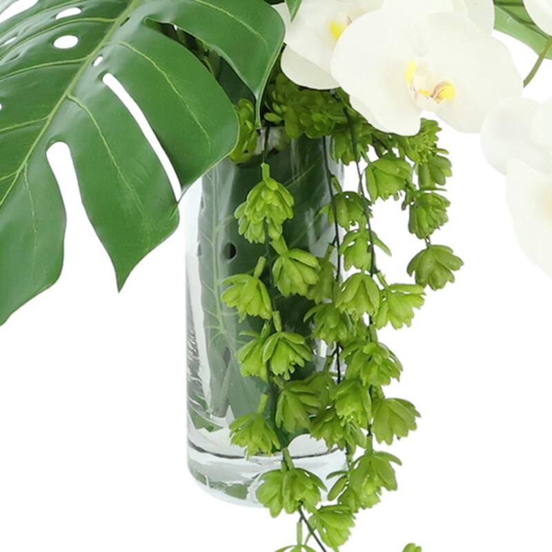 Tropical Centerpiece with Orchids and Monstera Leaves - 39