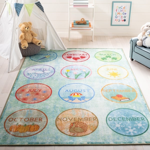 slide 2 of 8, SAFAVIEH Kids Playhouse Machine Washable Slip Resistant Quitterie Alphabet Rug - 7'9" x 10'