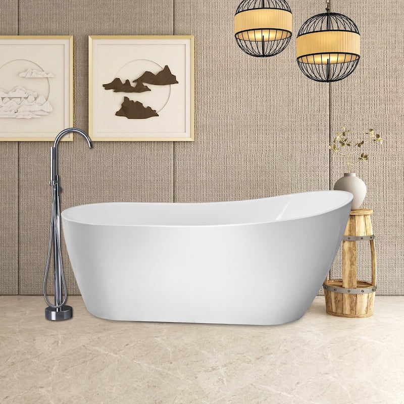 Vanity Art 59-Inch Acrylic Freestanding Soaking Bathtub with Overflow & Pop-up Drain - 59"