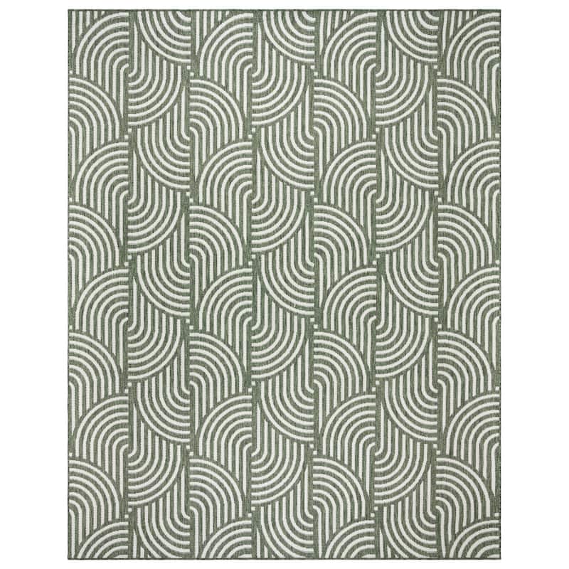 Gertmenian Savara Global Geometric Polypropylene Indoor Outdoor Performance Flatweave Area Rug Collection - Nima Green - 8'9"x13'1"