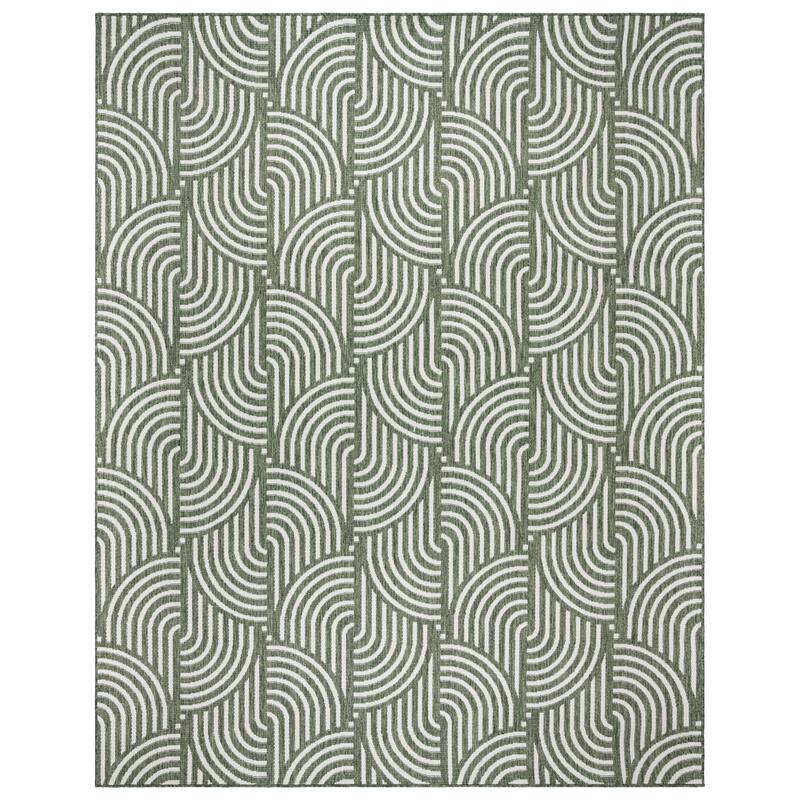 Tropea Mika All Weather Flatweave Indoor Outdoor Area Rug Modern Geometric Polypropylene - 7'10"x10' - Green