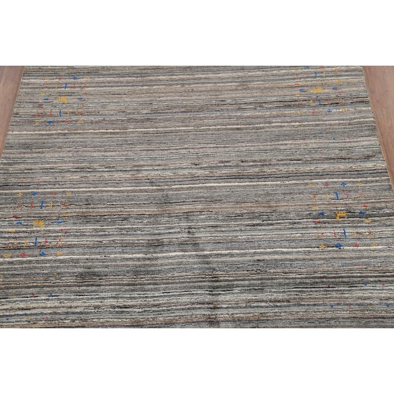 Striped Gabbeh Indian Area Rug Handmade Wool Carpet - 5'1"x 7'11"