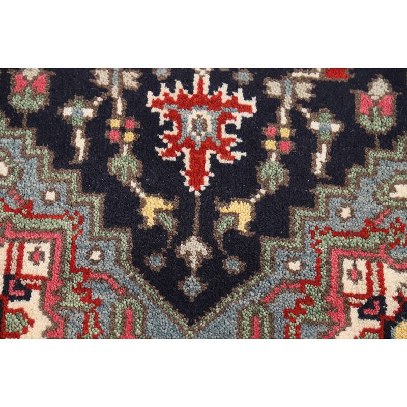 Hand Knotted Oriental 100% Wool Carpet Traditional Medallion Navy Blue & Blues Heriz (serapi) Area Rug - 4' 11'' X 3' 0''