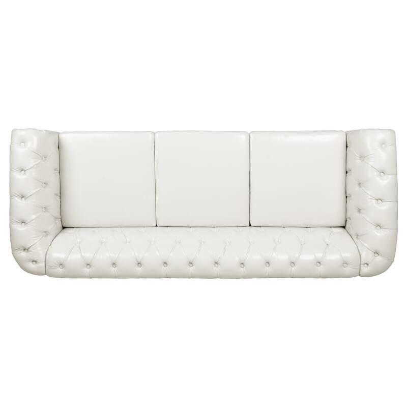 Chesterfield PU Leather 3 Seater Sofa, Upholstered Sofa with Rolled Armrests & Tufted Back, Lounge Sofa with Nailhead Trim