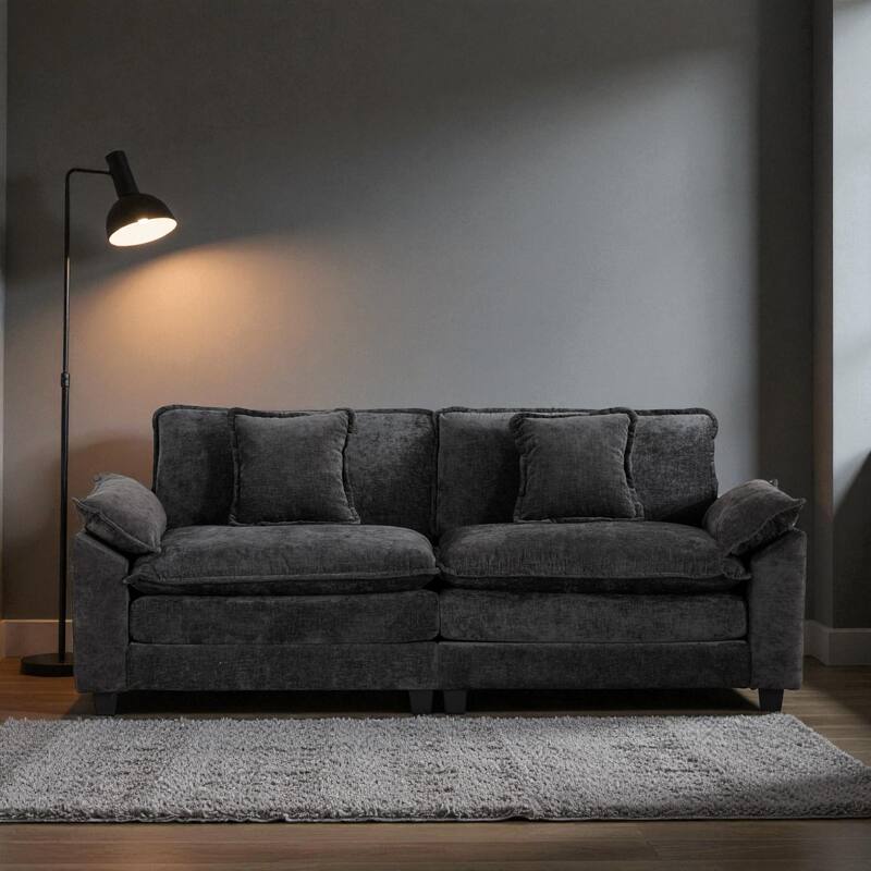 Modern Chenille Loveseat with Wide Armrests, Modular Small Couch for Living Room & Apartment, Double-Layer Cushion Comfort - Black