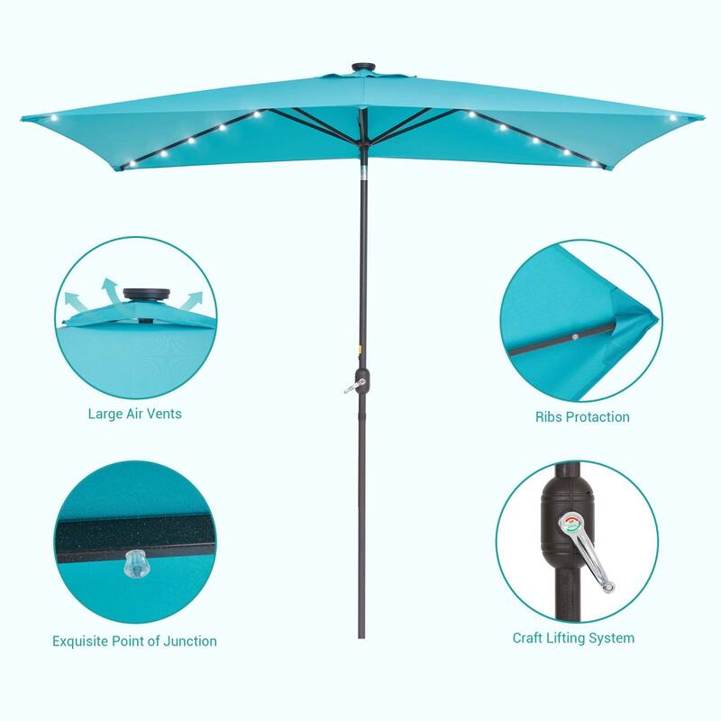 Bonosuki 10 x 6.5ft LED Patio Rectangular Umbrella Outdoor Market Umbrella Aluminium/Steel with Tilt and Crank