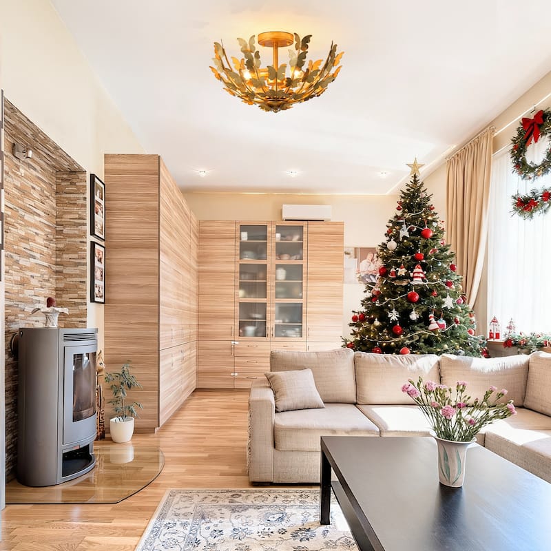 Antique Gold Butterfly Bowl 4-Light Semi Flush Mount Ceiling Light - 17.7"Wx10.4"H