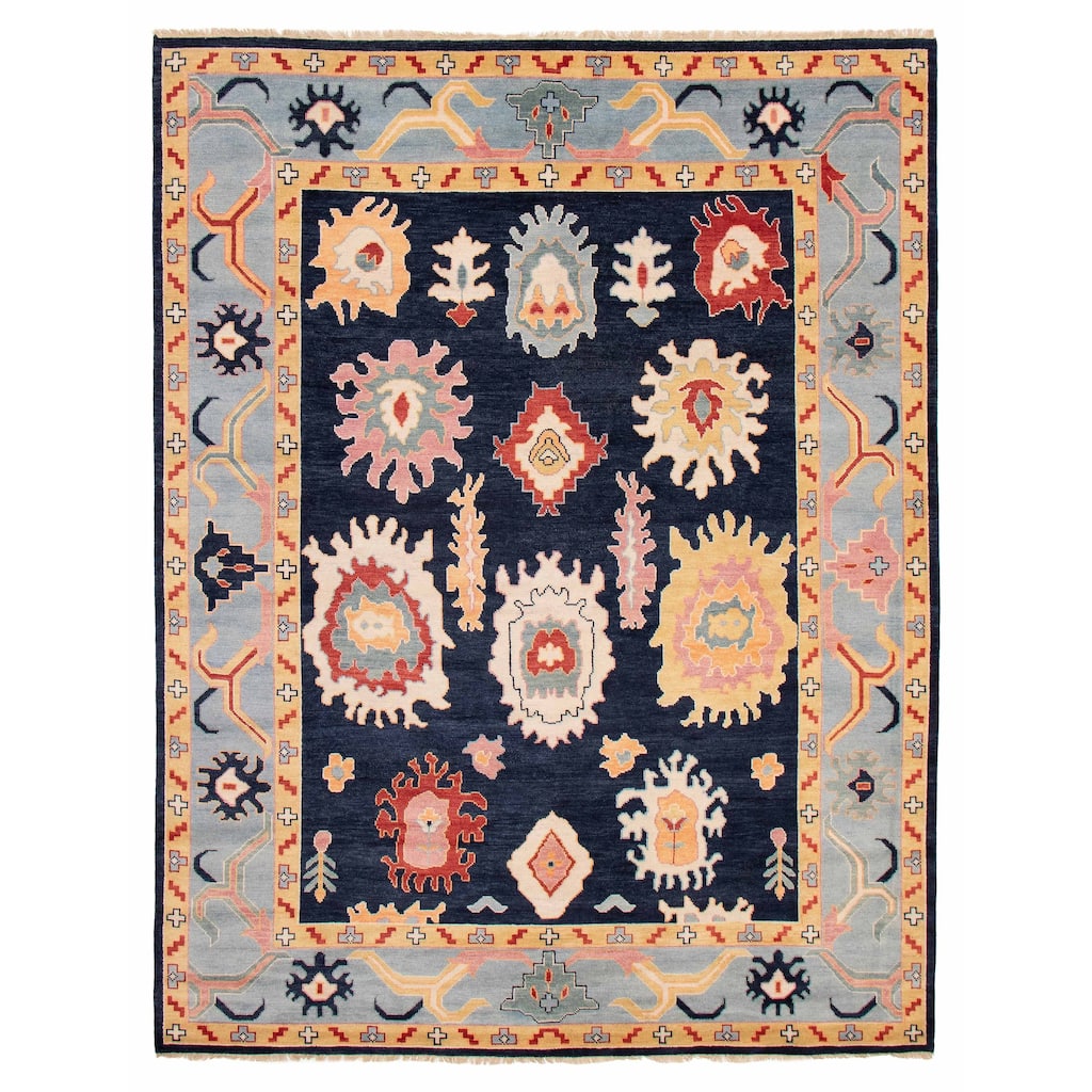 ECARPETGALLERY Hand-knotted Modern Oushak Dark Navy Wool Rug - 9'1 x 11'9