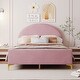 preview thumbnail 2 of 7, Pink Upholstered Platform Bed with Headboard
