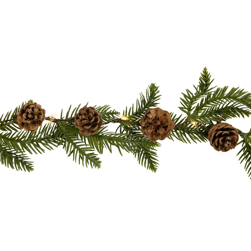 Pre-Lit B/O Pinecone and Pine Christmas Garland - 4.75' - Warm White Lights