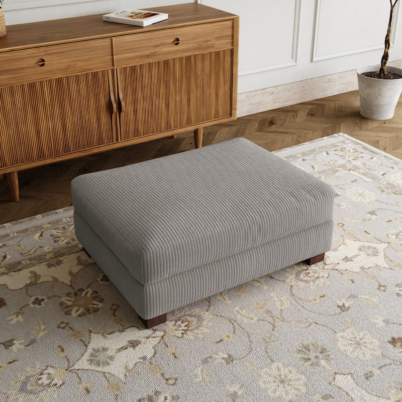 Rectangle Corduroy Ottoman for Living Room - Light Grey