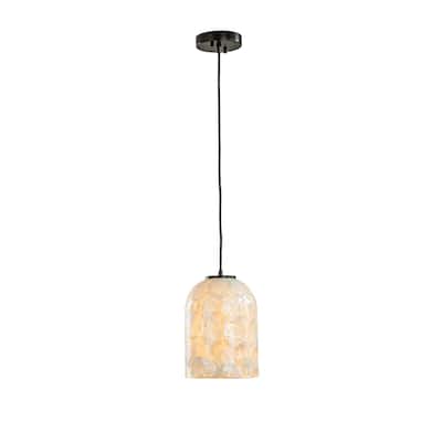 1-Light 7'' Modern Farmhouse Natural Capiz Seashell Single Pendant Light Coastal Cylinder Hanging Light For Kitchen - W7''