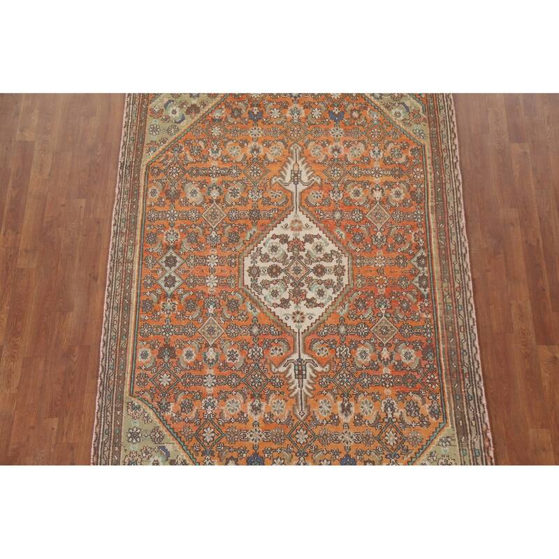 Hand Knotted Oriental 100% Wool Carpet Traditional Medallion Oranges & Rust Hamedan Area Rug - 8' 6'' X 5' 0''