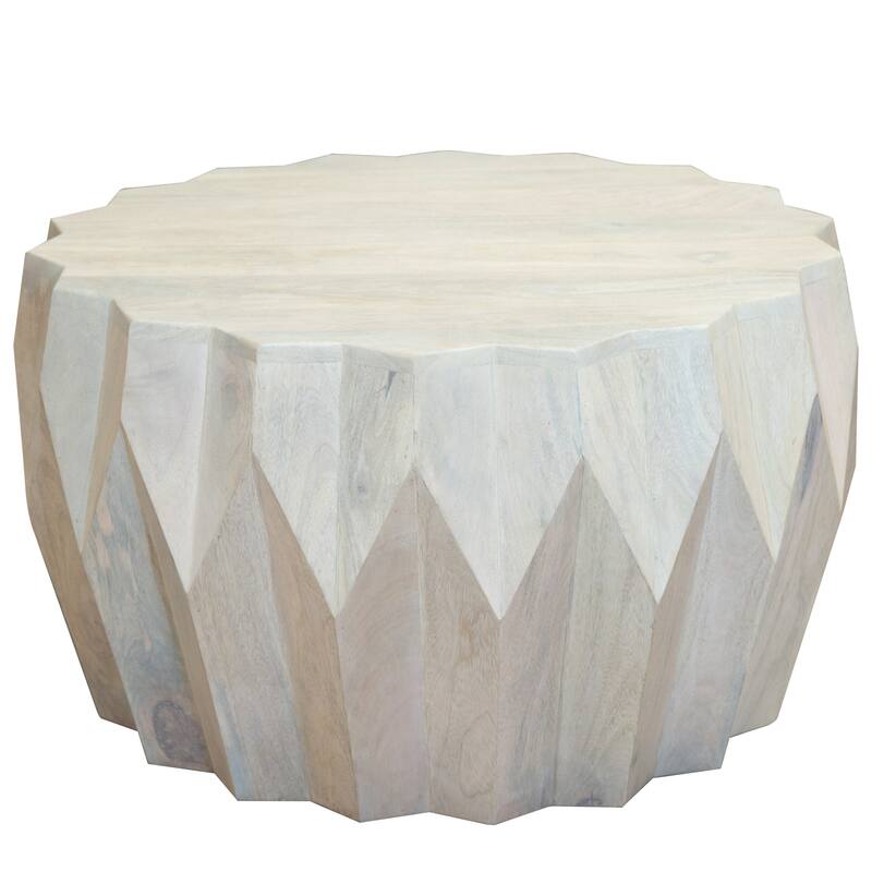 HomeRoots 32" Off White Solid Wood Round Block Coffee Table - 32' X '18' X '32