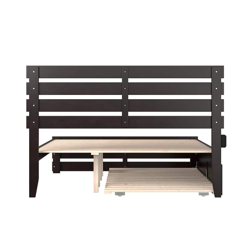 Oxford Queen Bed with Footboard and Twin Extra Long Trundle in Espresso