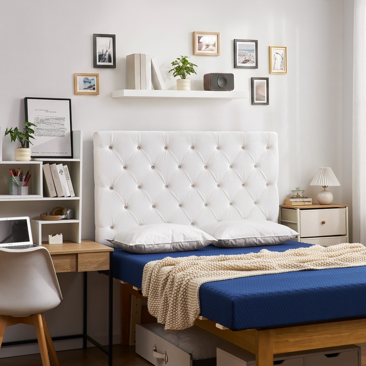 DormCo Tufted Velvet Plush White Outlet Full/Full XL Headboard