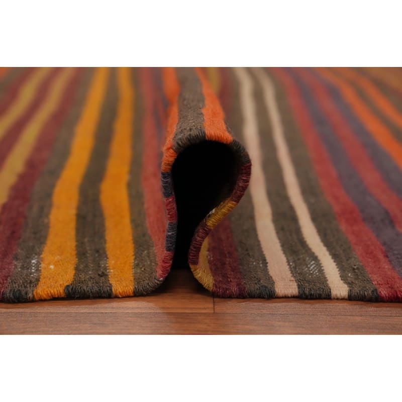 Hand Woven Oriental 100% Wool Carpet Southwestern Geometric Multi-Colored Kilim Area Rug - 9' 7'' X 4' 7''