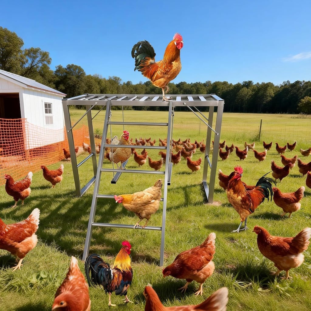Metal Chicken Roosting Bars with Swing and Ladder for Chicken Perch