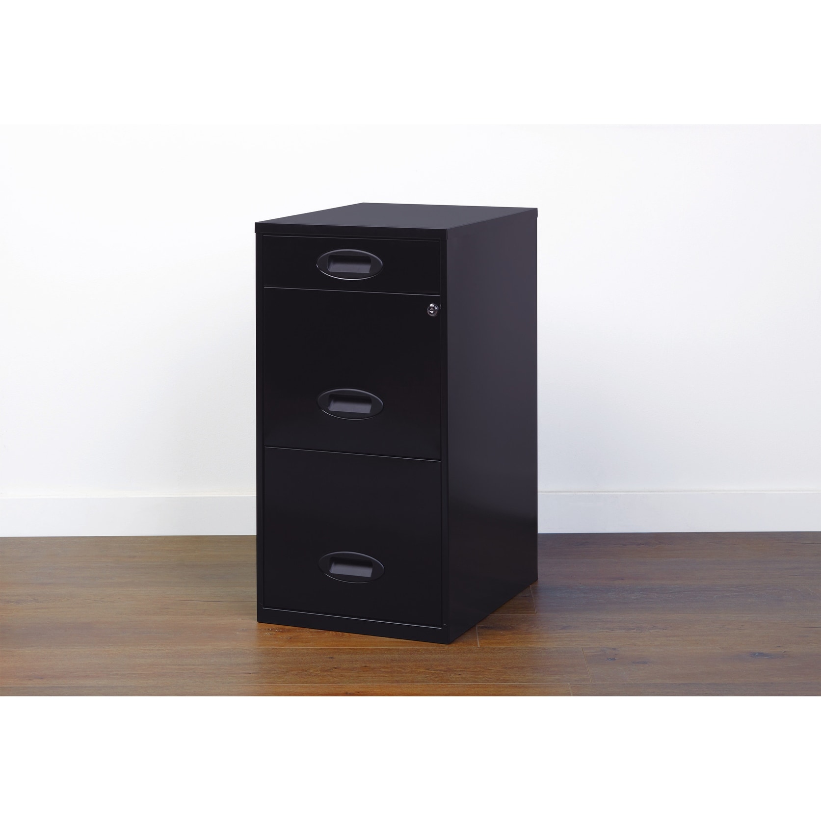 Space Solutions 18in. Deep 3 Drawer Metal Organizer File Cabinet with Pencil Drawer, Black