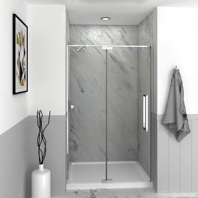 Irene 48 in. W x 76 in. H Pivot Semi-Frameless Shower Door with Clear Glass - 48-in W x 76-in H - 48-in W x 76-in H