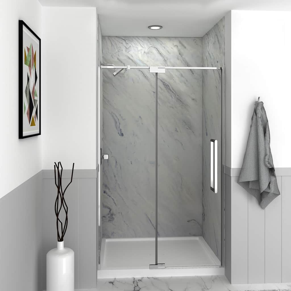 Irene 48 in. W x 76 in. H Pivot Semi-Frameless Shower Door with Clear Glass - 48-in W x 76-in H - 48-in W x 76-in H