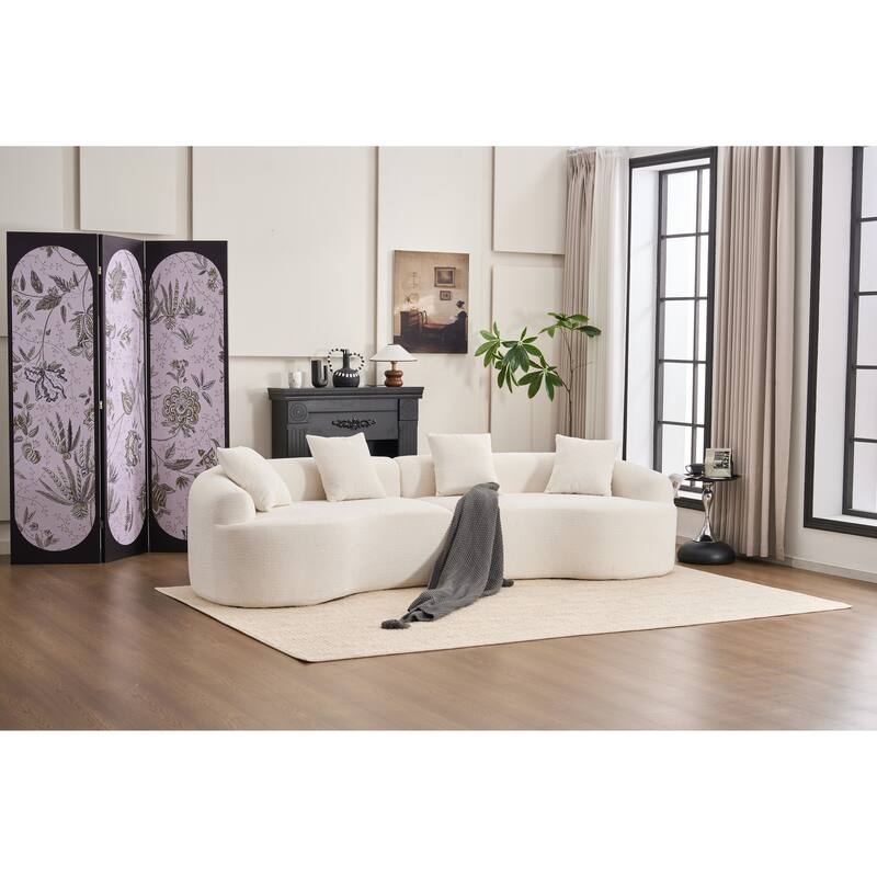 Modular Curved Sectional Sofa, Full Compression 4-Seater Foam Couch, Chenille Boneless Cloud Sofa for Living Room, Bedroom