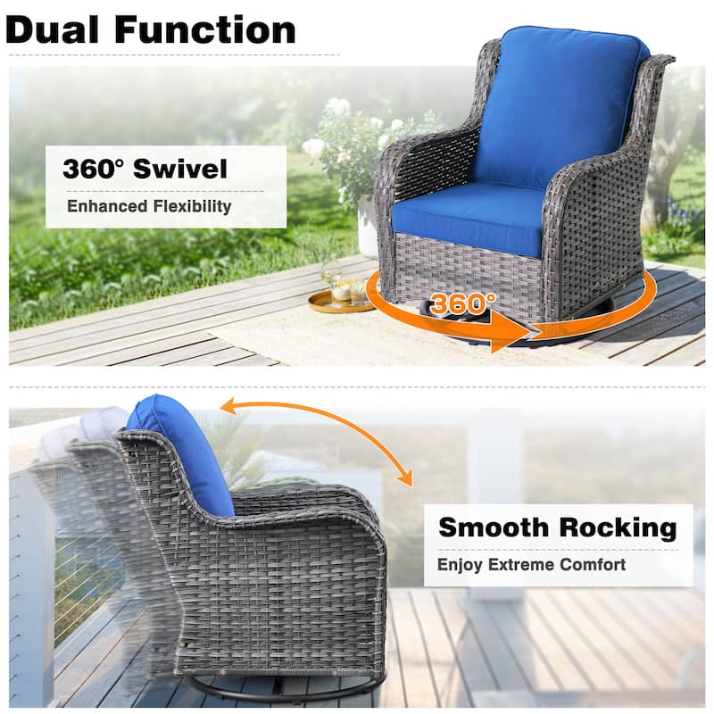 OVIOS 6-piece Patio Wicker Conversation Set with Swivel Chairs