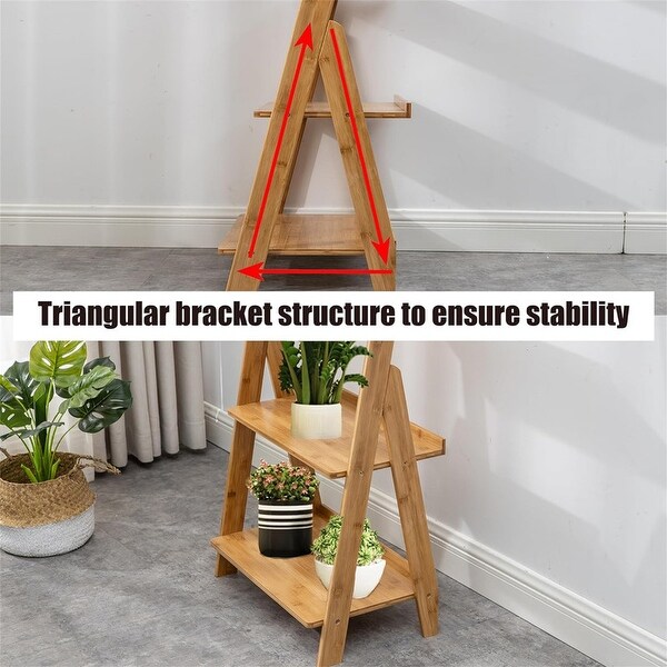 5 Tier Bamboo Ladder Shelf, 100% Bamboo, Blocking Crossbar, Modern