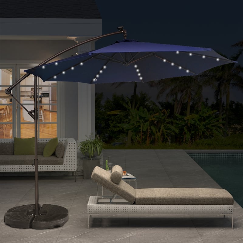 Clihome 10Ft Solar Light Crank Cantilever Patio Umbrella Without Base