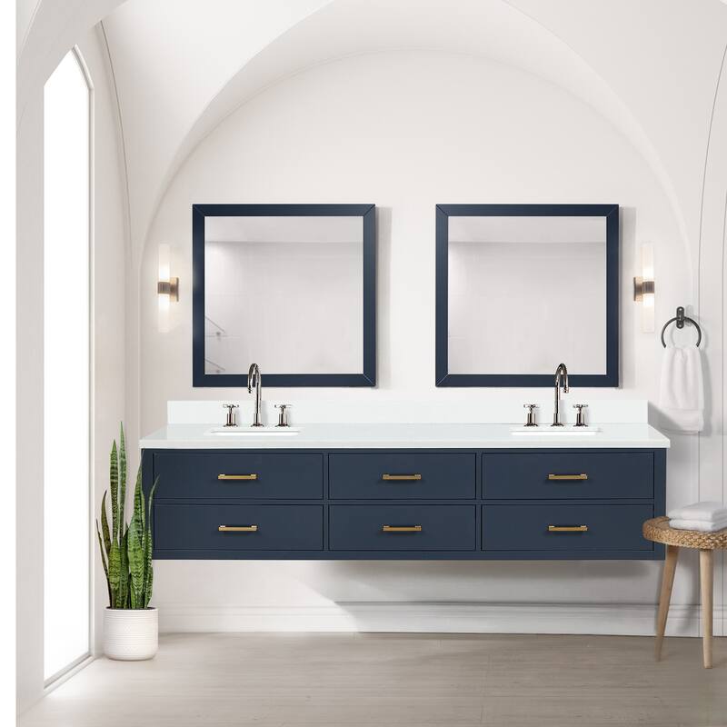 Castor 60 in W x 22 in D Black Double Bath Vanity, Cultured Marble Top, and 28 in Mirrors