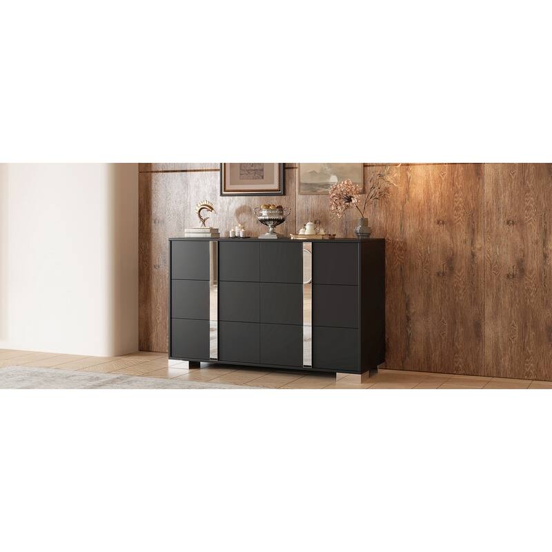 Elegant Modern Dresser with Metal Handle,Mirrored Storage Cabinet with 6 Drawers for Bedroom,Living Room