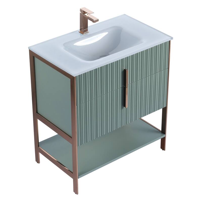 Fine Fixtures Serenity Modern Bathroom Vanity with White Glass Top