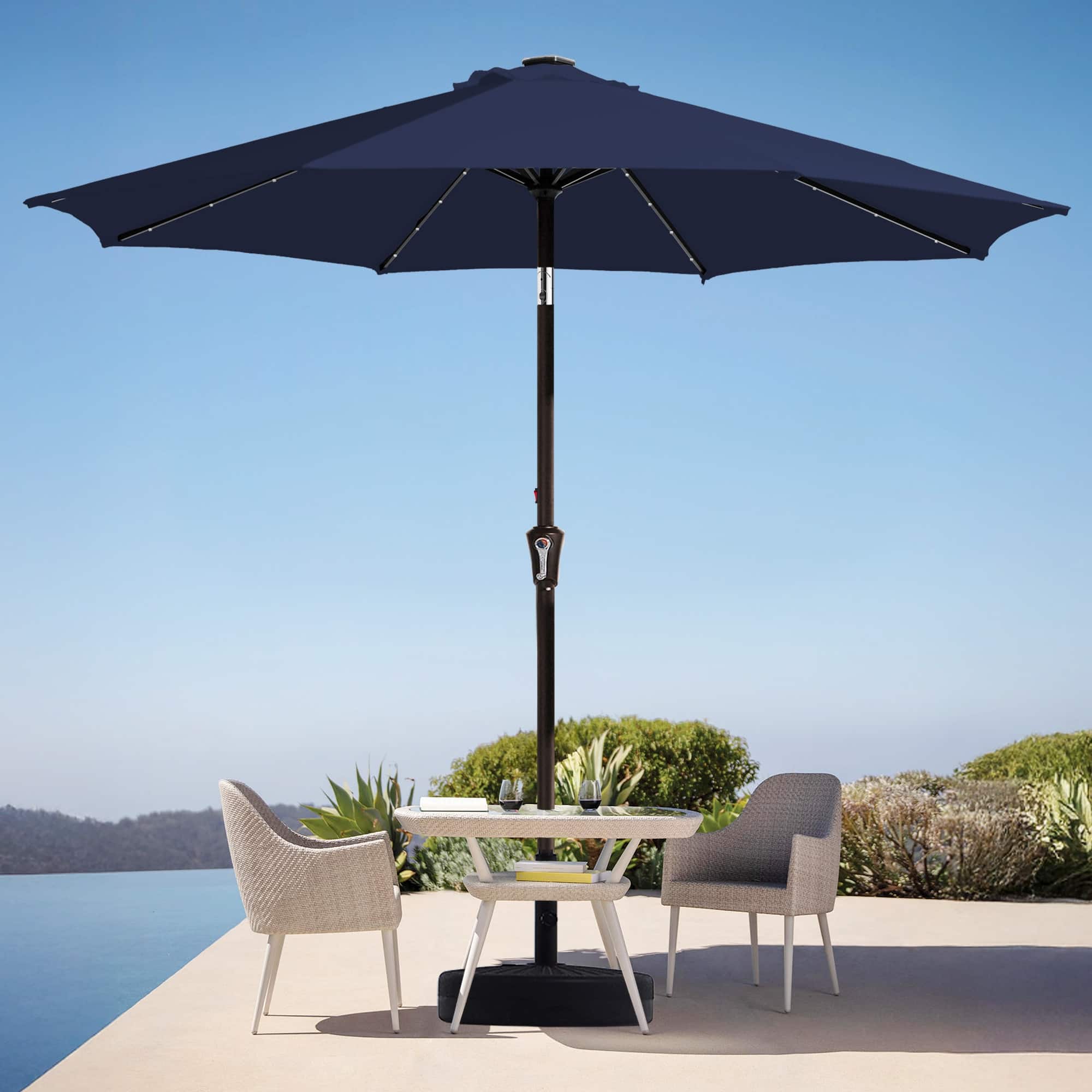 9ft patio umbrella with led lights Rectangle Solar Cantilever 9 x12 ft which could automatically charge during the day and illuminate your nights with a cozy glow Patio Umbrella LED Light Green