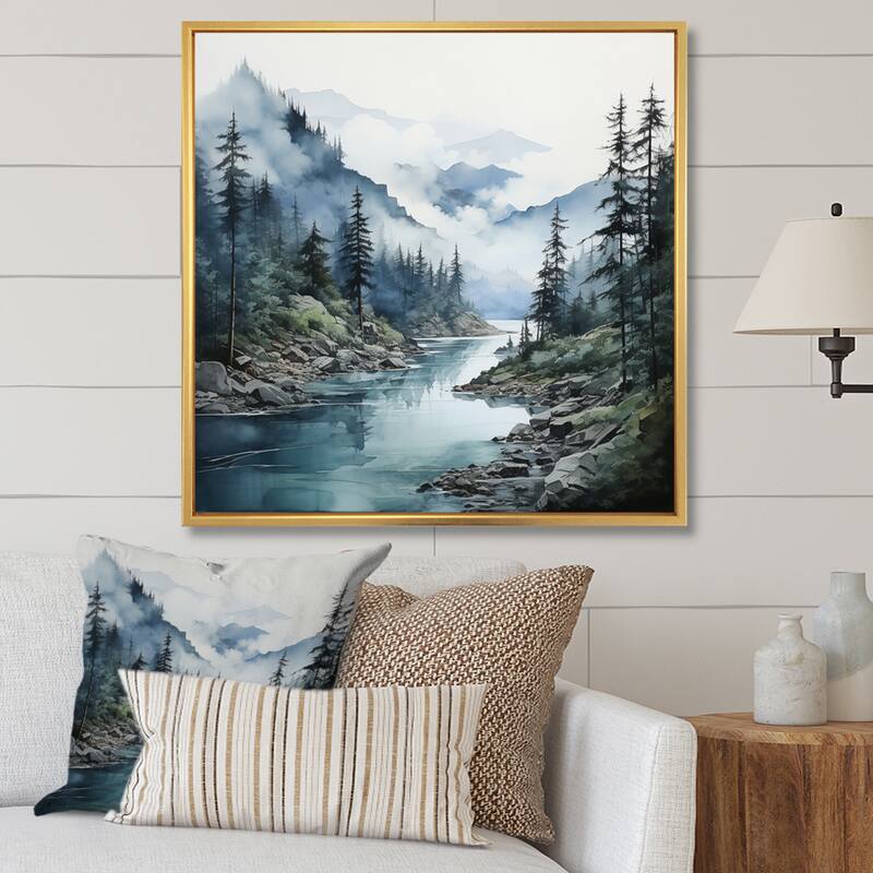 Designart "Grey Blue Minimalism Forest Reflections II" Minimalism Framed Wall Decor